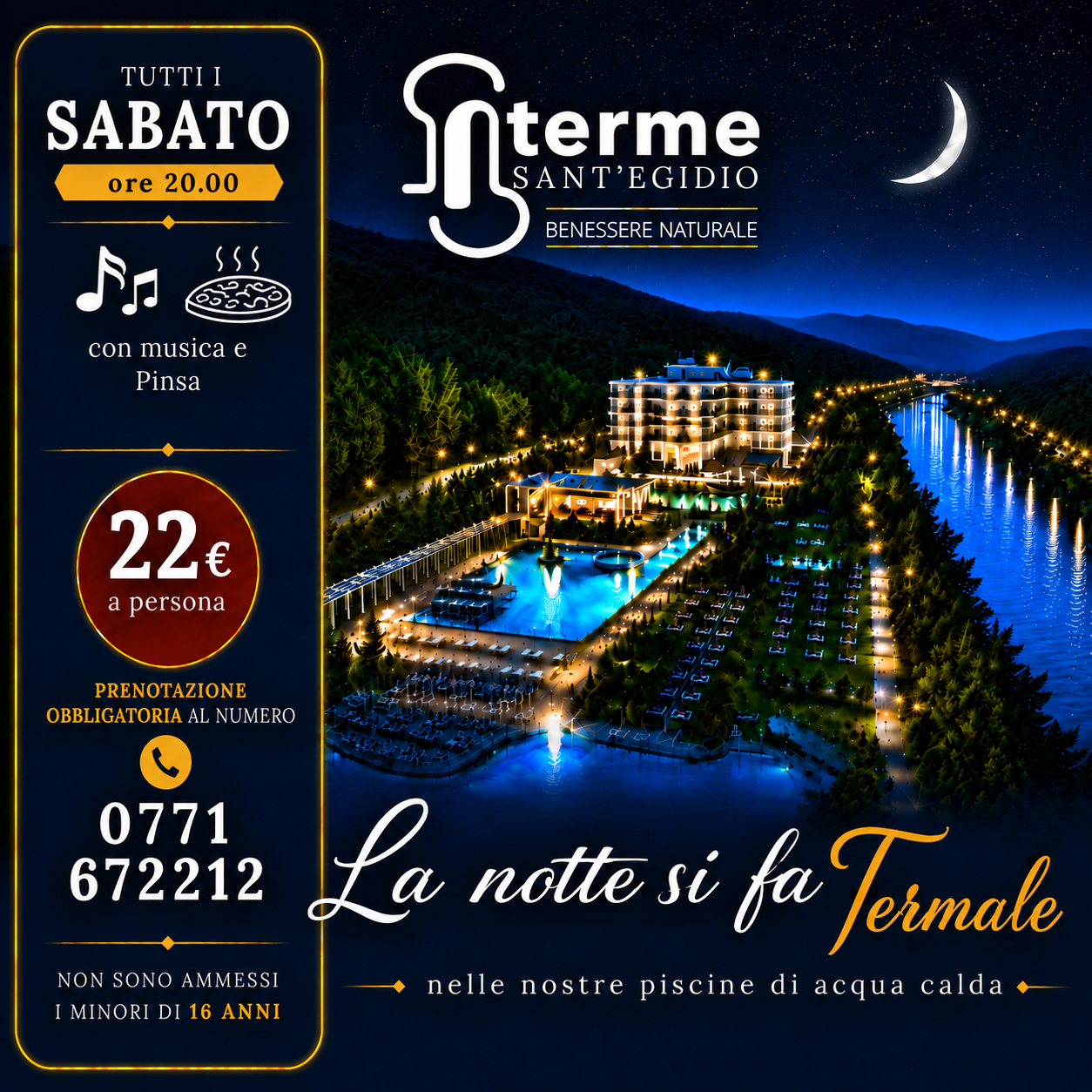 sabato sera ingresso alle terme dalle 20:00 alle 24:00 con pinsa a suio